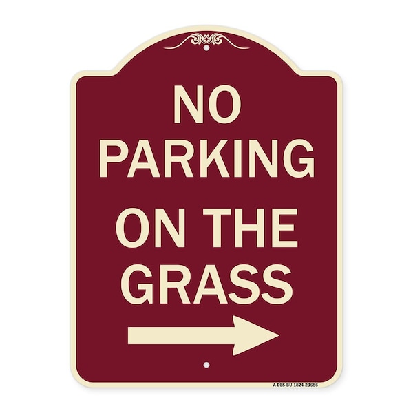 Signmission No Parking on Grass W/ Right Arrow Heavy-Gauge Aluminum Architectural Sign, 24" x 18", BU-1824-23686 A-DES-BU-1824-23686 - main